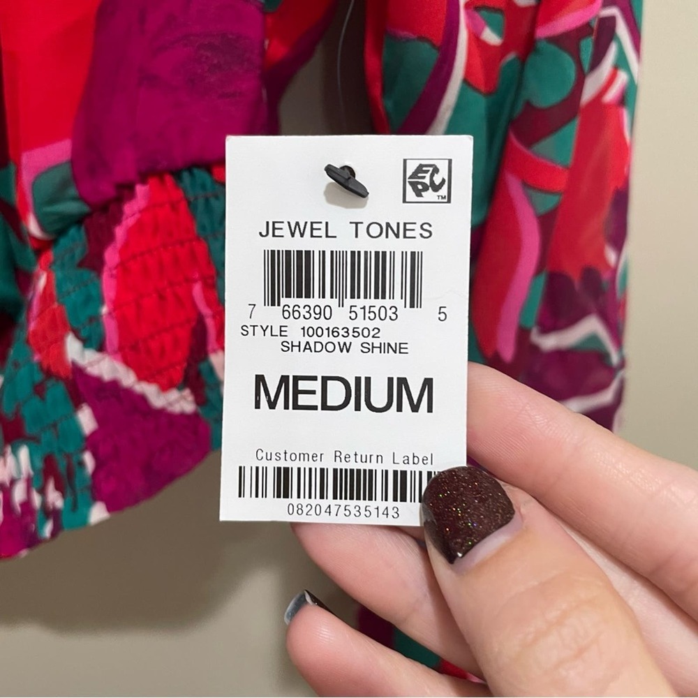 Bar III Printed Smocked-Hem Peasant Top Women’s Size Medium New - Picture 5 of 6